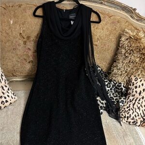 Connected Apparel Black Sparkle Mini Dress with sheer overlay